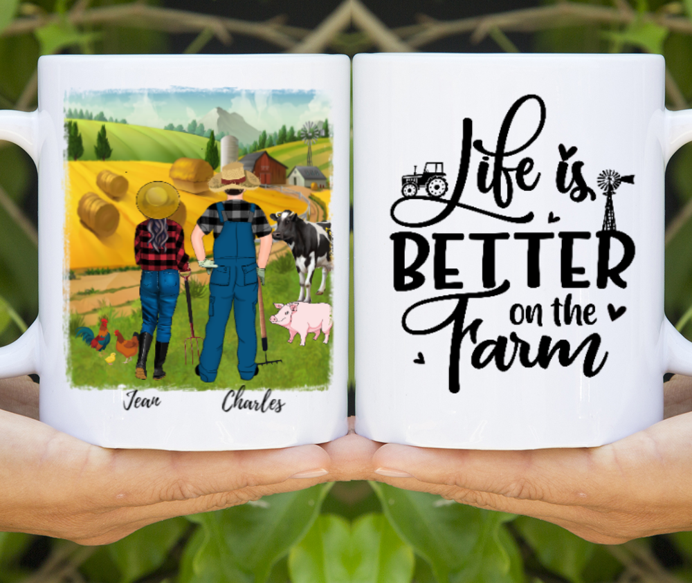 Personalized Mug, Couple And Three Animals Gift For Farmer Lovers