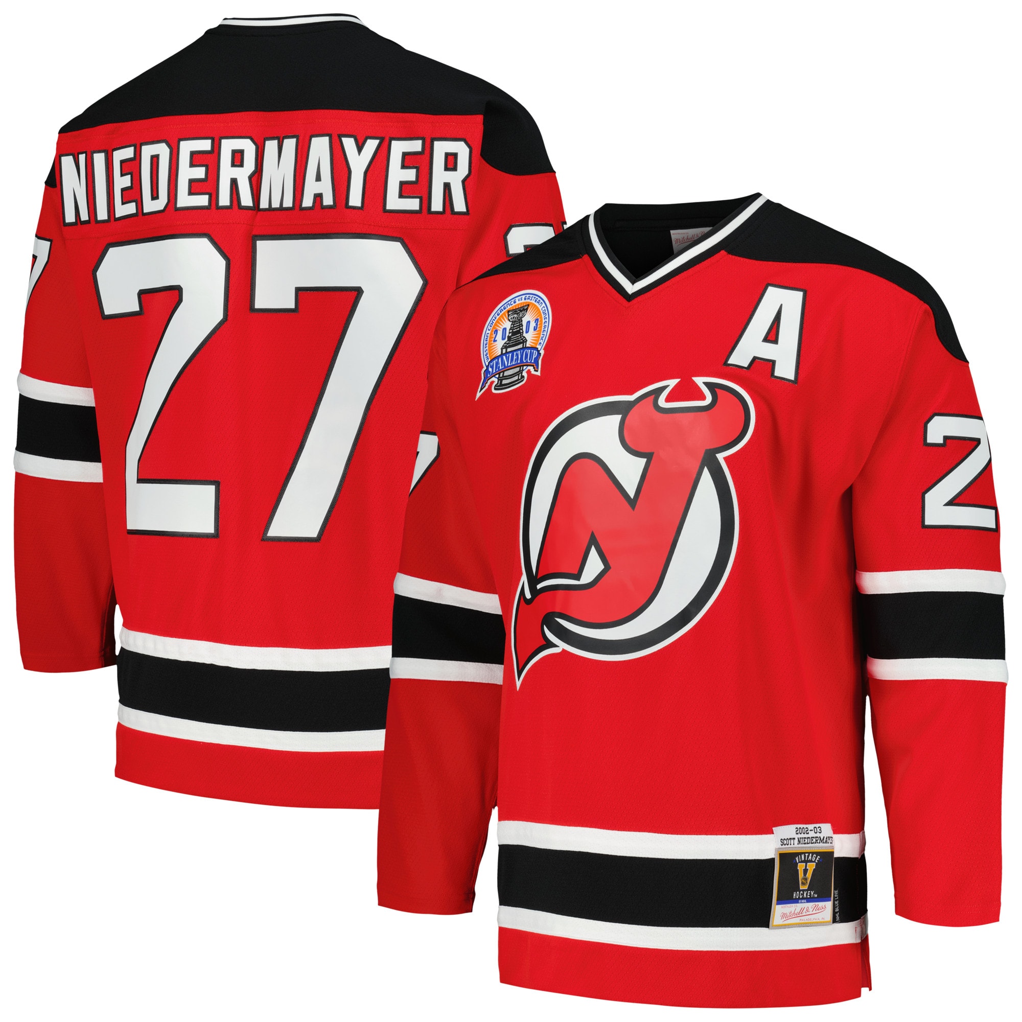 Men's New Jersey Devils Scott Niedermayer Mitchell & Ness Red 2002/03 Blue Line Player Jersey