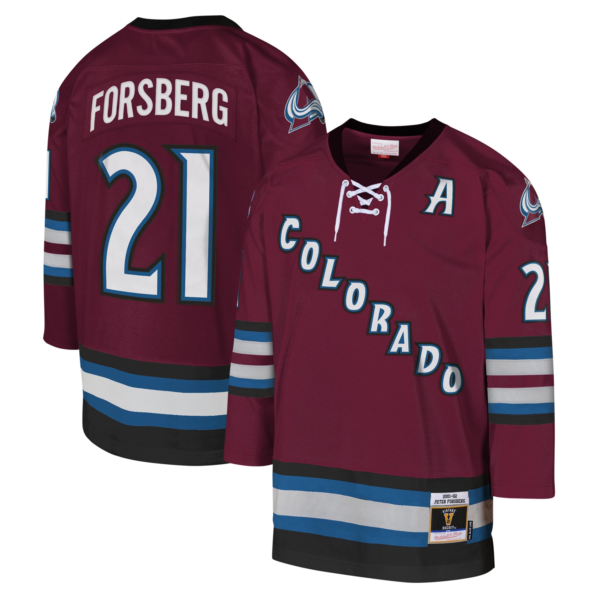 Peter Forsberg Colorado Avalanche Mitchell & Ness Youth 2001-02 Blue Line Player Jersey – Burgundy