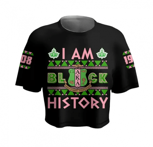 Alpha Kappa Alpha Africa Pattern Black Crop Top T Shirt