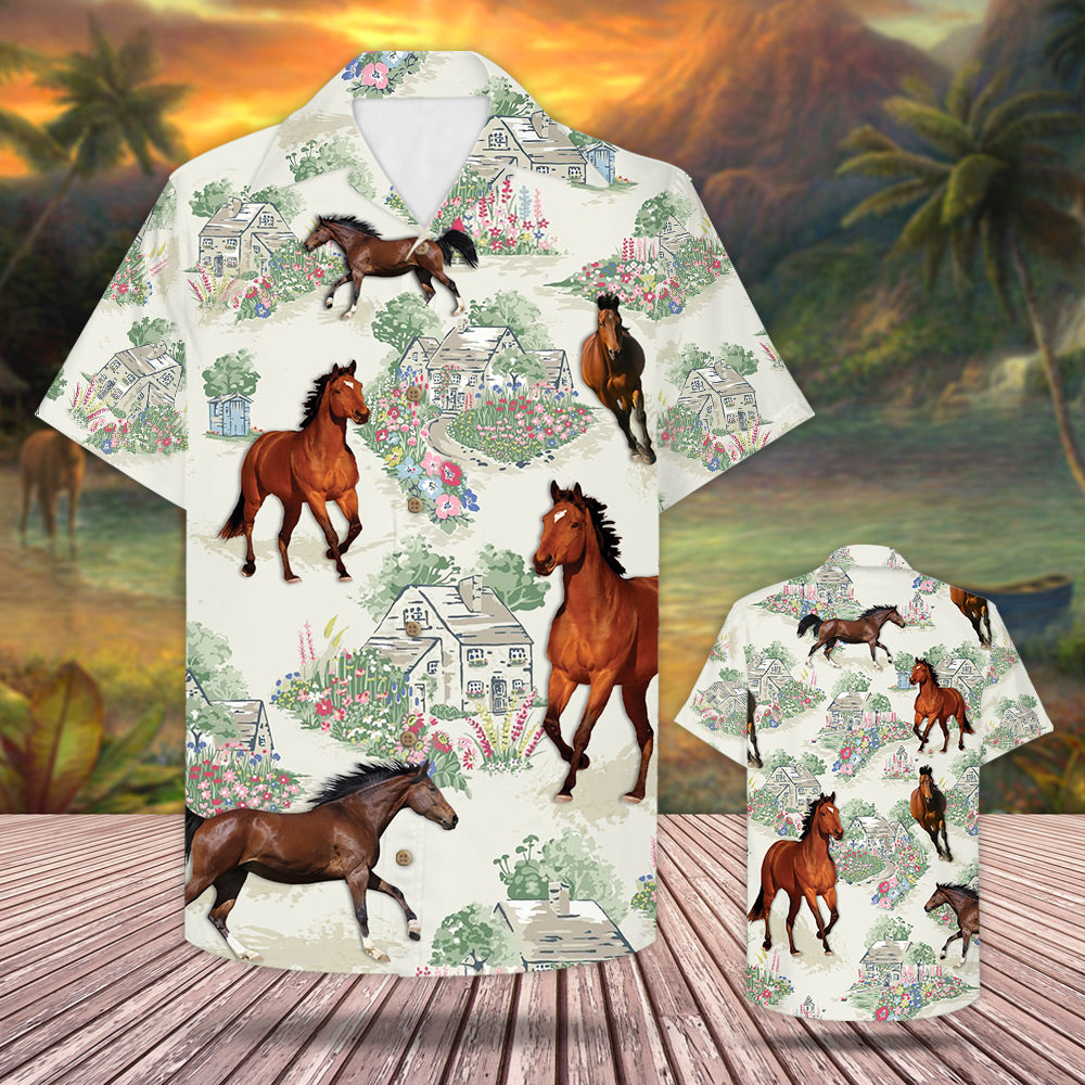 Love Horse Countryside Background All Over Print Hawaii Shirts For Lovers Lihd Ha76019