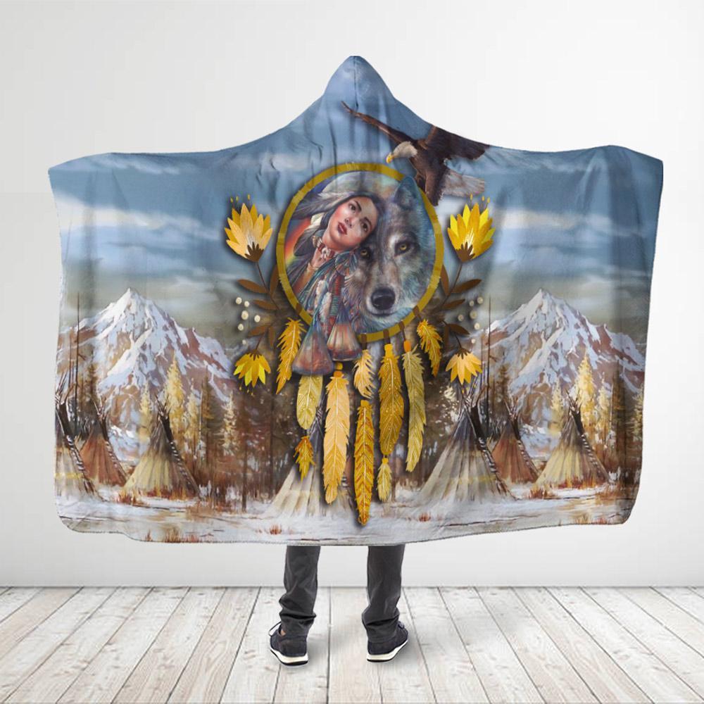 ViticStore™ All Over Printed Youth  Wolf Dreamcatcher Hooded Blanket