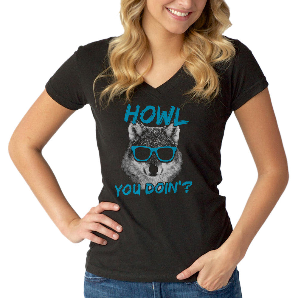 Women’S Howl You Doin Funny Wolf Vneck T-Shirt