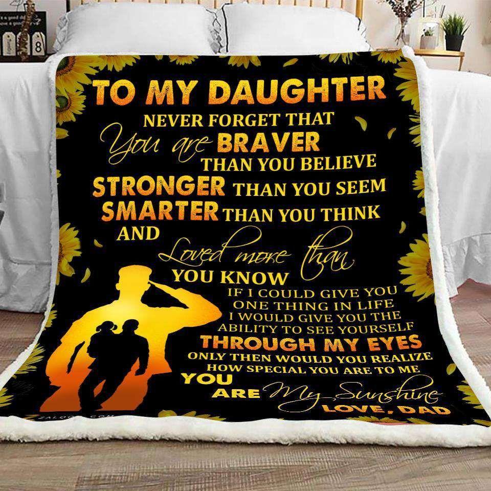 Blanket – Veteran – To My Daughter – Through My Eyes Family Gift Ideas Cozy Fleece Blanket, Sherpa Blanket