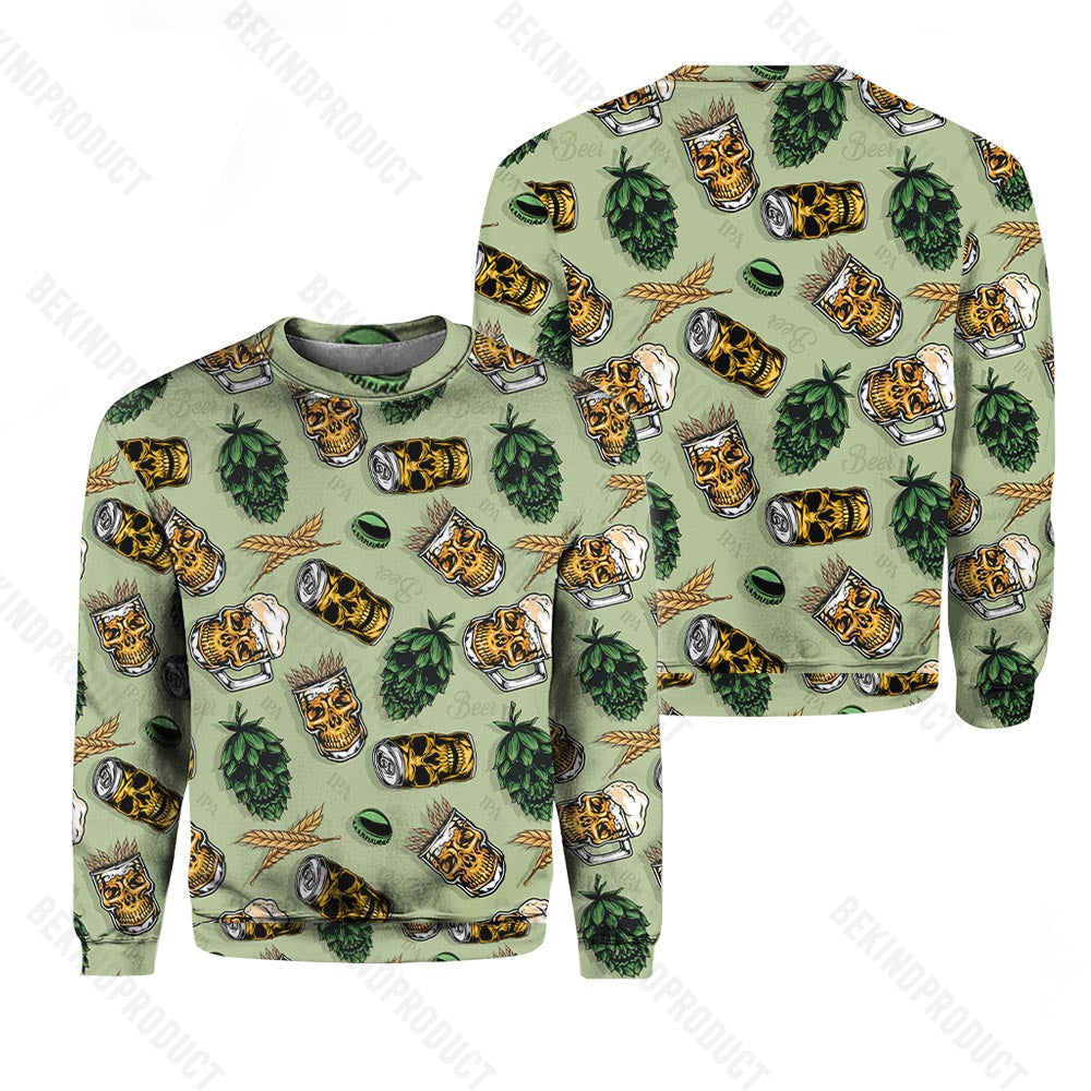 Beer Colorful Vintage In Skull Crewneck Sweatshirt All Over Print Sweatshirt For Women Sweatshirt For Men Swn1153