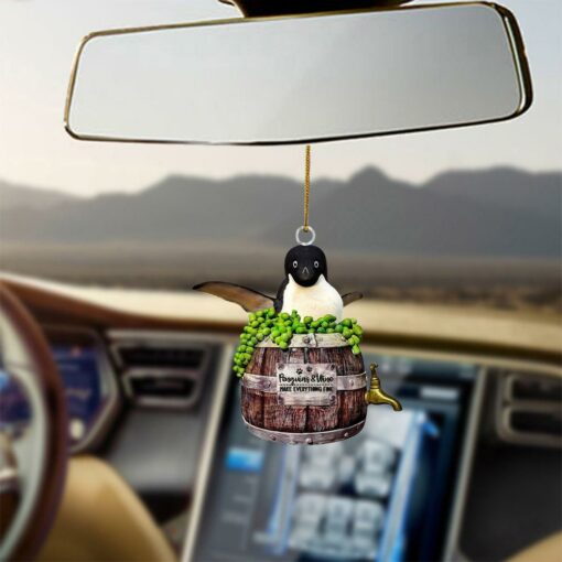 Penguin And Wine Make Everything Fine Two Sided Car Hanging Ornament