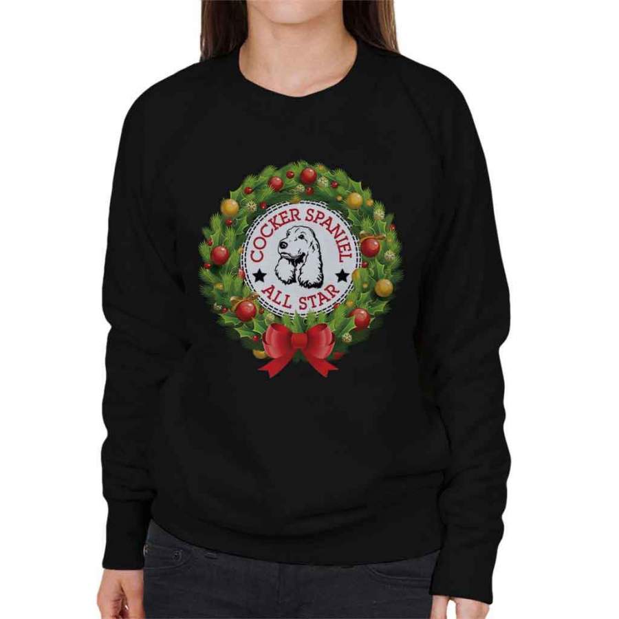 Cocker Spaniel All Star Christmas Wreath Women’s Sweatshirt