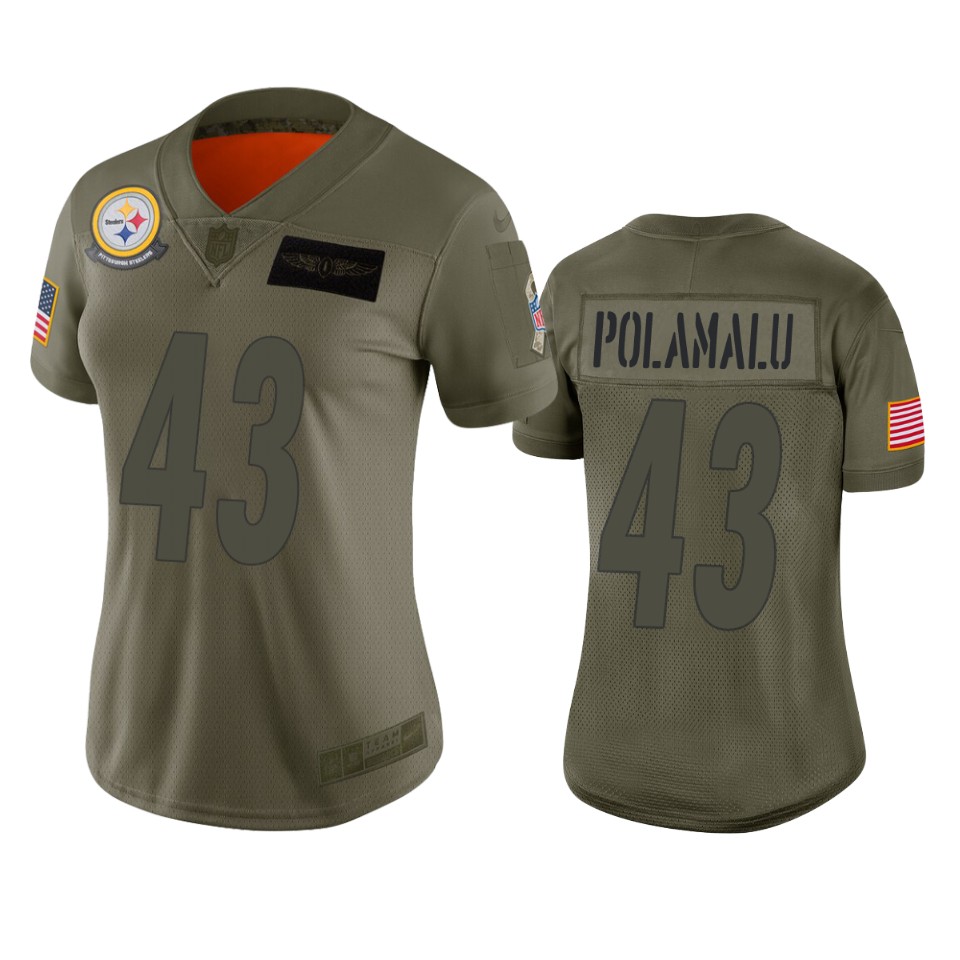 Womens Pittsburgh Steelers Troy Polamalu Camo 2019 Salute To Service Limited Jersey