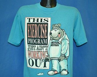 80s Exercise Ain’t Working Out Funny Bear Cartoon T-shirt  Vintage Tee 4476