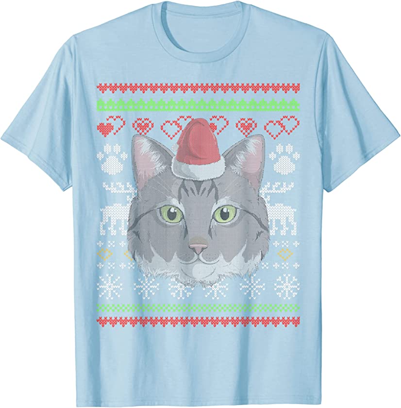 American Bobtail Cat Santa Claus Ugly Christmas Pattern T-Shirt