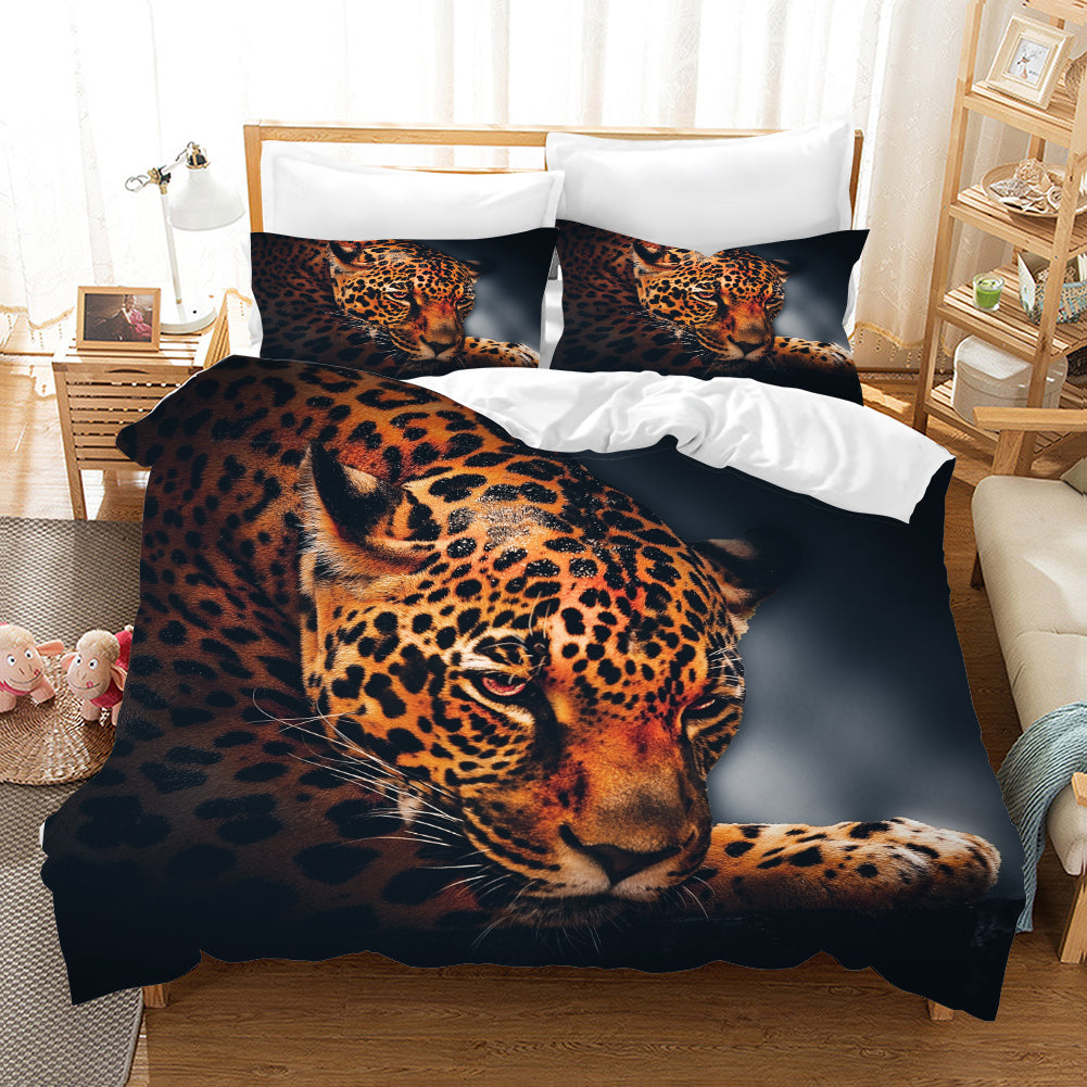 3D Black Leopard Quilt Cover Set Bedding Set Pillowcases 121