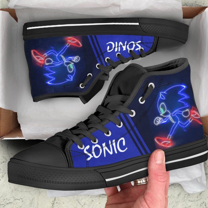 Sonic Casual Hi Top Sonic The Hedgehog Fashion Hi Top Hedgehog Custom Hi Top Sega Running Shoes Eggman Hi Top Movie Black High Top Shoes