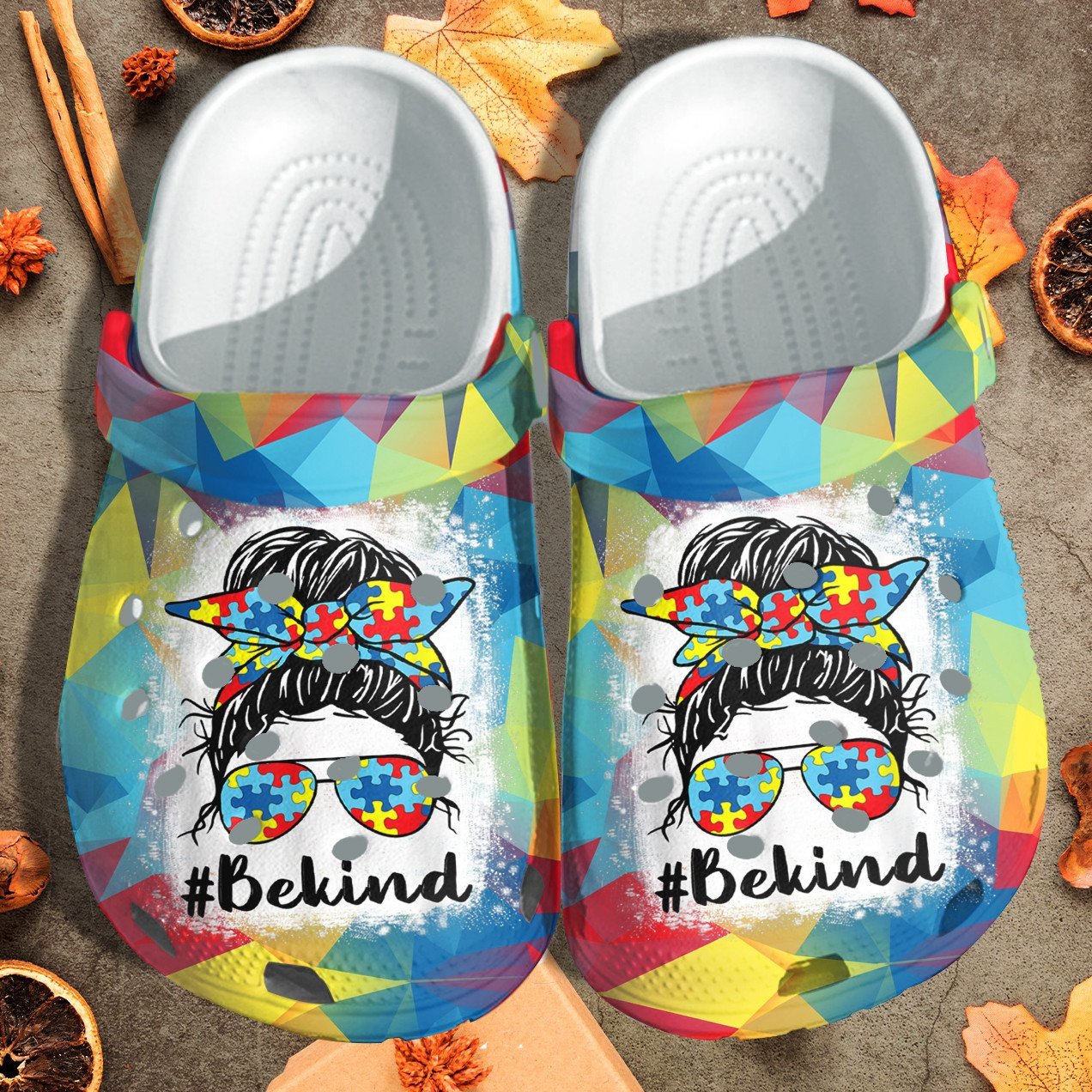 Messy Bun Be Kind Autism Awareness Shoes Crocs Clogs Birthday Christmas Gifts