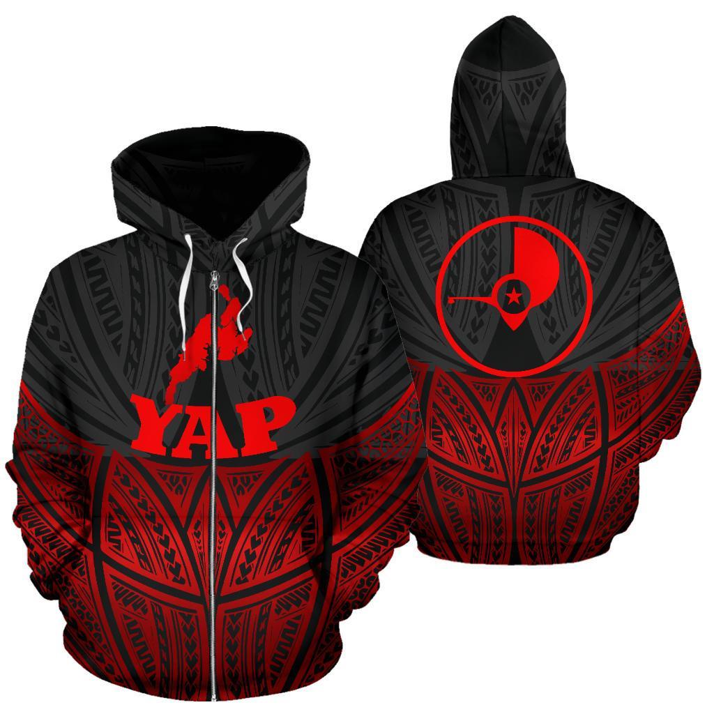 Yap Polynesian Zip-Up Hoodie Red Black Pride Map And Seal – Pacific Print Hoodie