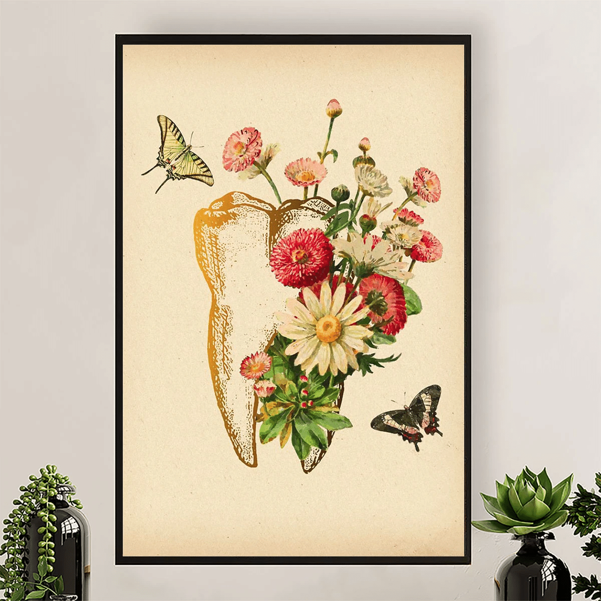 Flower Tooth Art Painting Poster Canvas – Gift For Dentist Evg85888
