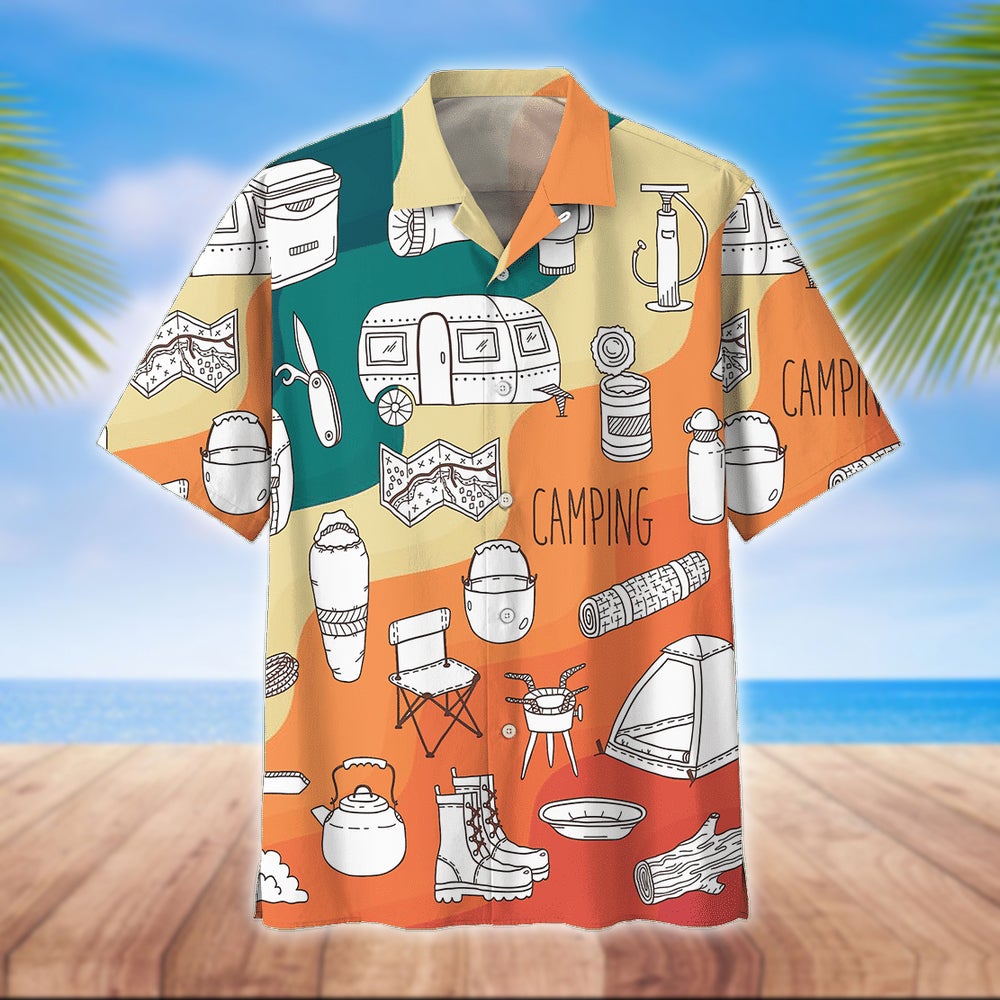 Camping Hawaii Shirt Unisex Print Aloha Short Sleeve Casual Ha62338