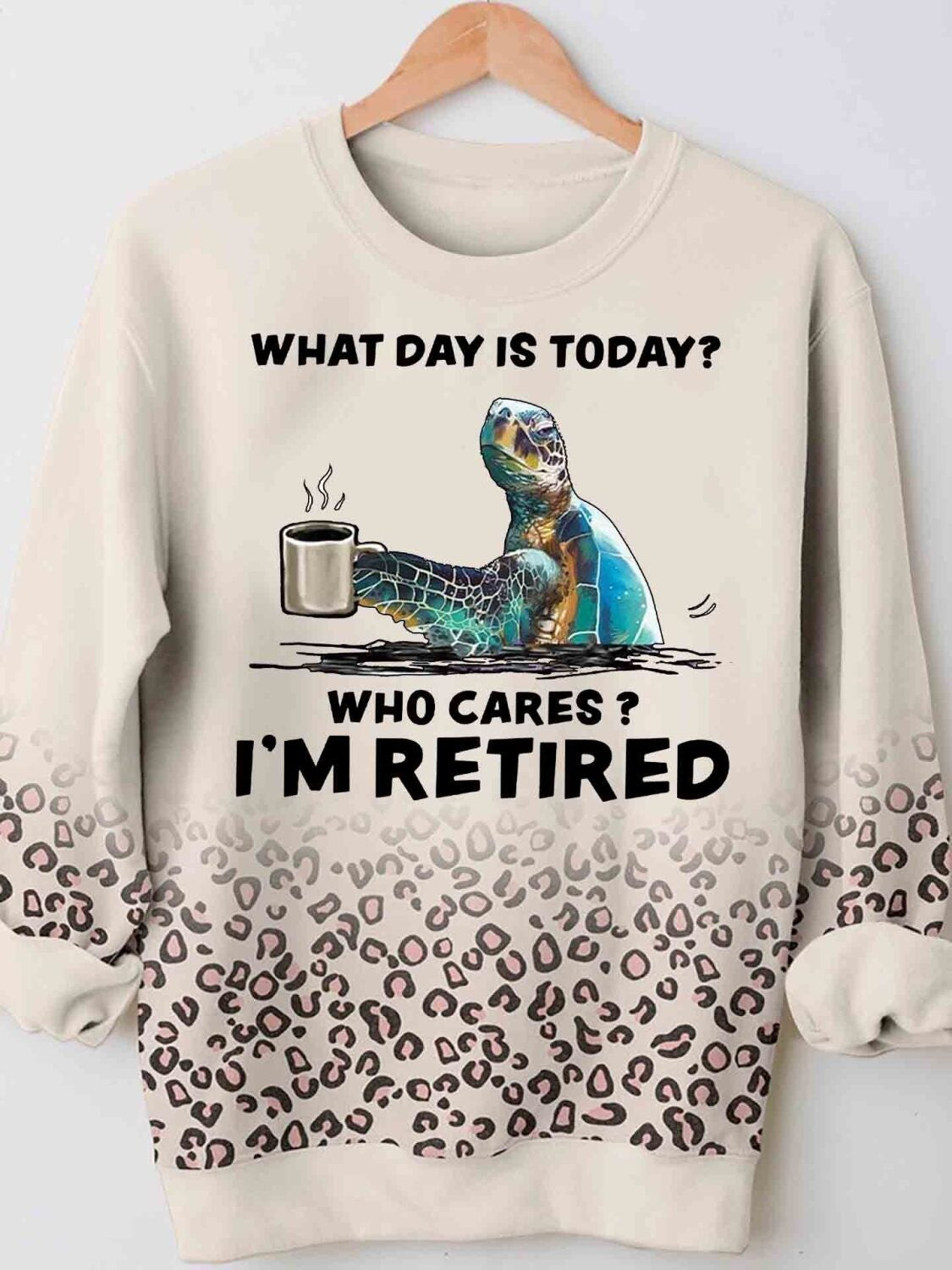 Turtle Who Cares I’M Retired Funny 3D Hoodie Tshirt Leopard Print