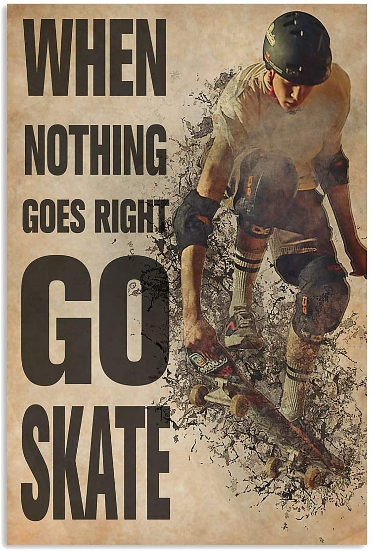 Vintage Boy Skater – Go Skate When Nothing Goes Right Poster Art Print      Home Decor Gift For Men Women Family Friend On Birthday Xmas