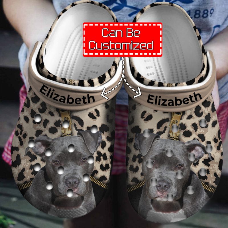 Dog Pitbull Lovers Personalized Clogs Shoes With Leopard Pattern