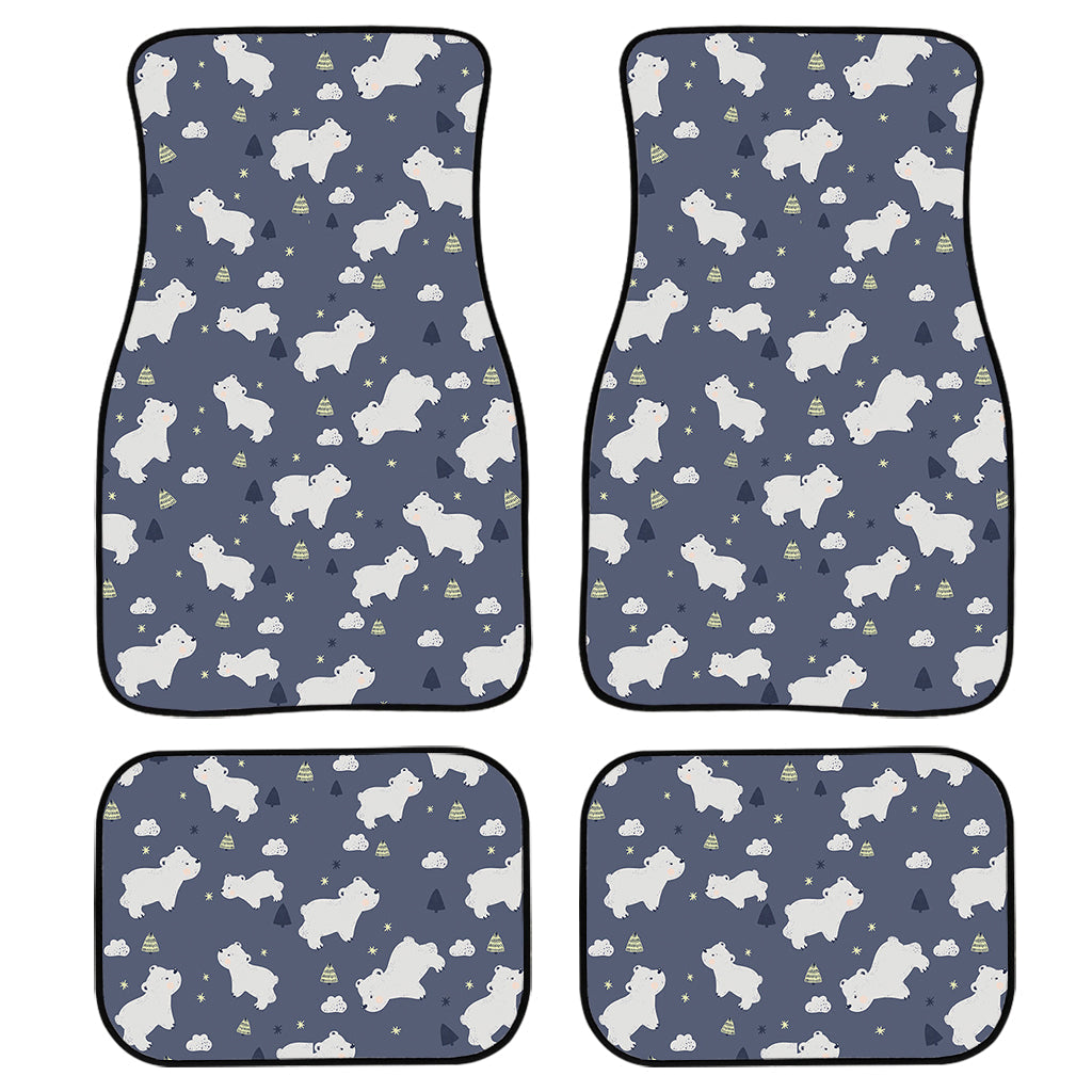 White Baby Polar Bear Pattern Print Front And Back Car Floor Mats, Front Car Mat