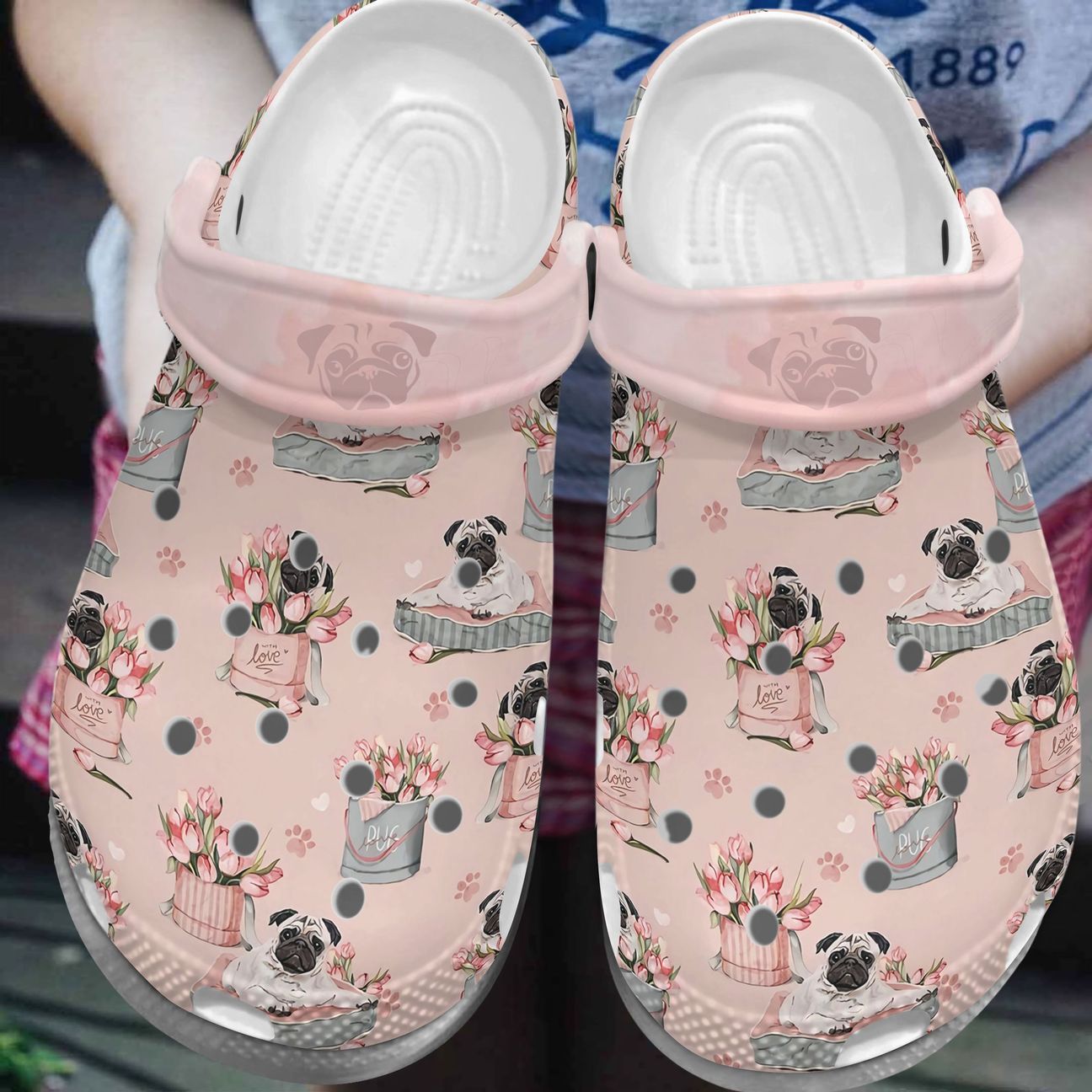 Pug Personalized Clog, Custom Name, Text, Color, Number Fashion Style For Women, Men, Kid, Print 3D Pug Pattern