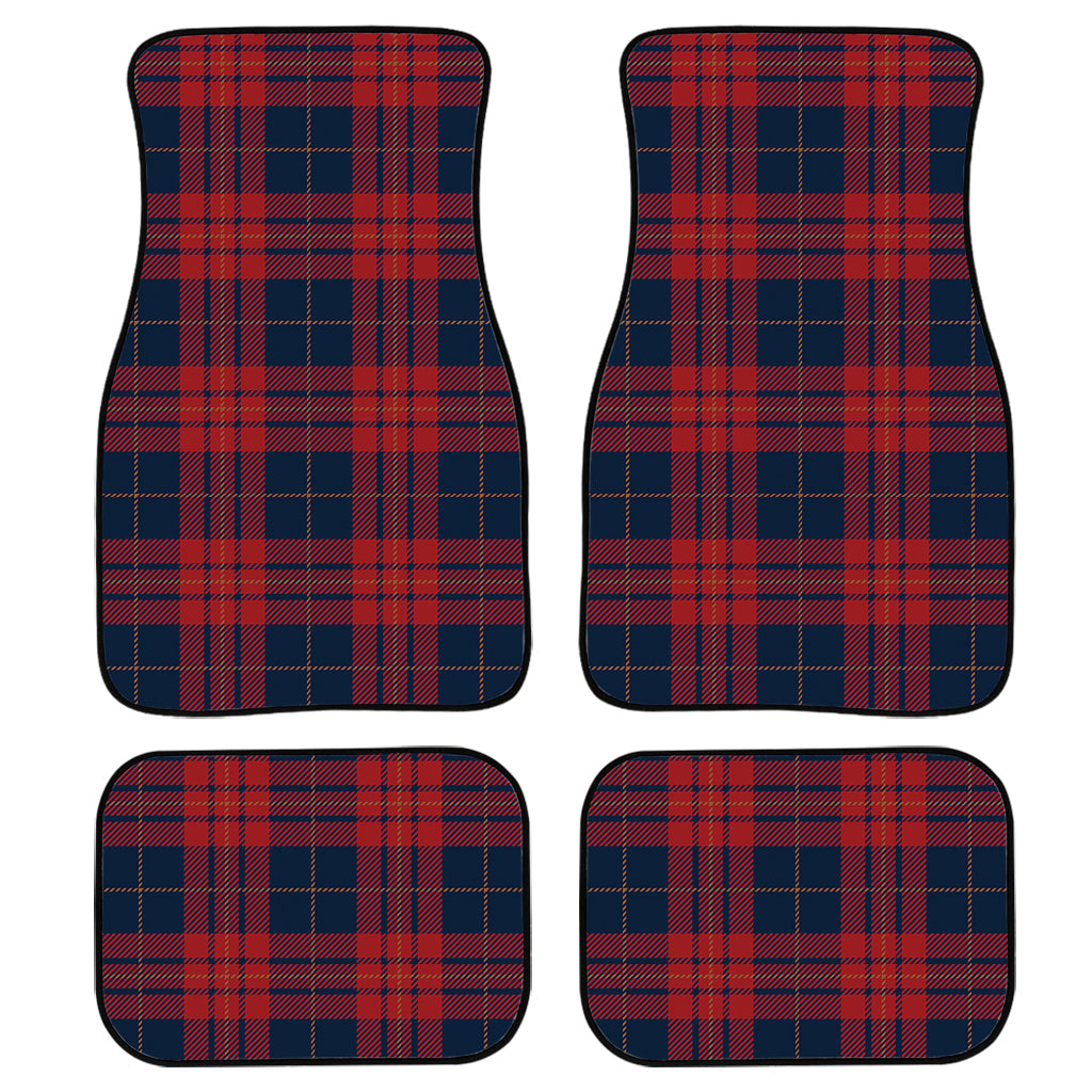 Blue And Red Tartan Pattern Print Front And Back Car Floor Mats, Front Car Mat