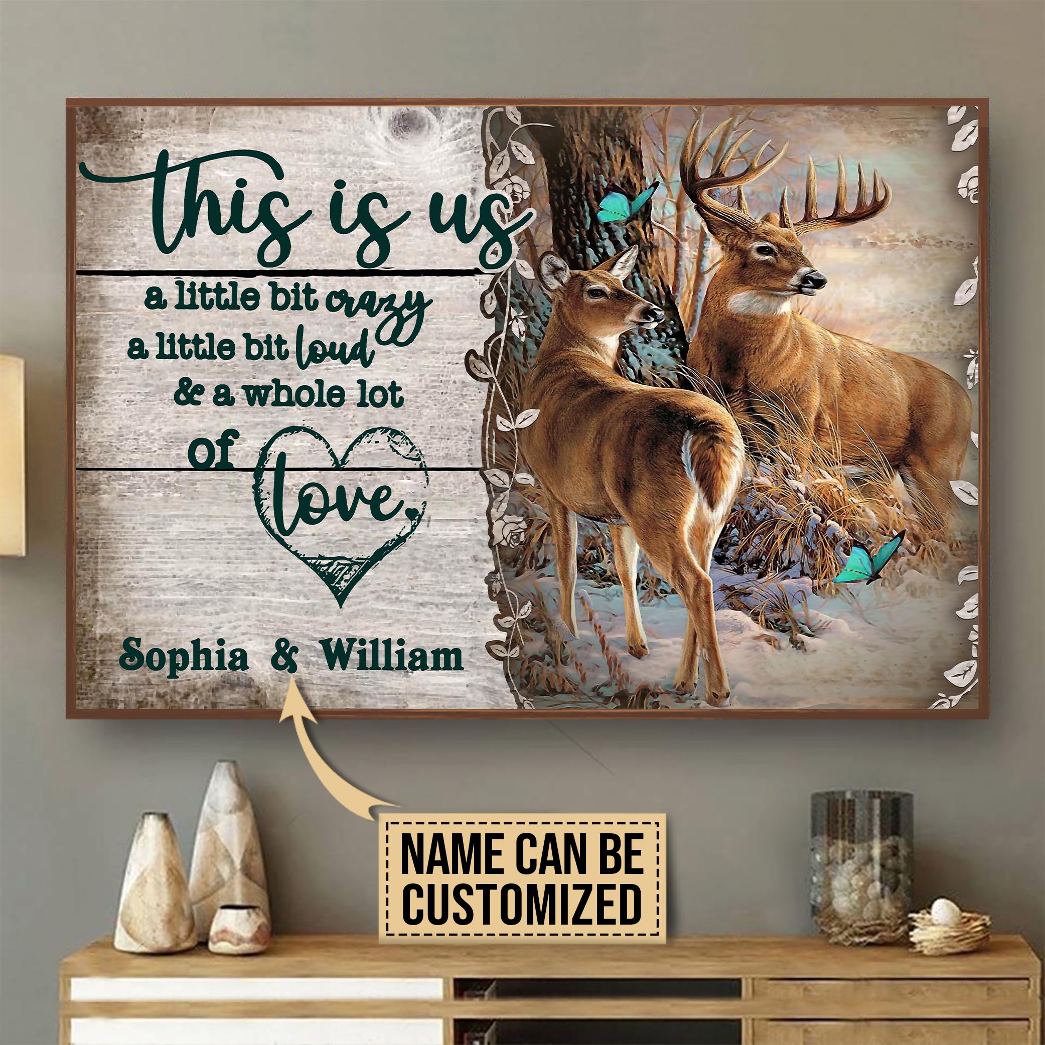 Aeticon Gifts Personalized Deer Butterfly A Little Bit Of Canvas Mom Dad Gift Home Decor