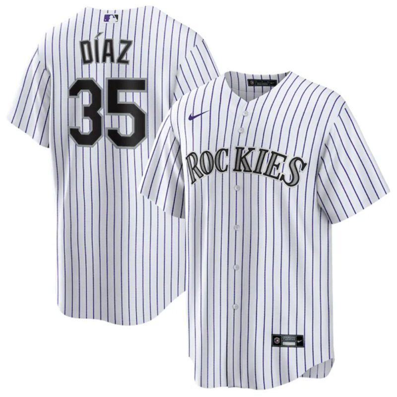 Colorado Rockies #35 Elias Daz White Cool Base Stitched Baseball Jersey