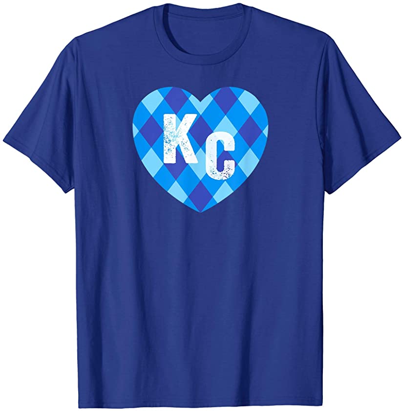 Heart KC Kansas City Love Patchwork Style Cute Blue Kc Heart T-Shirt