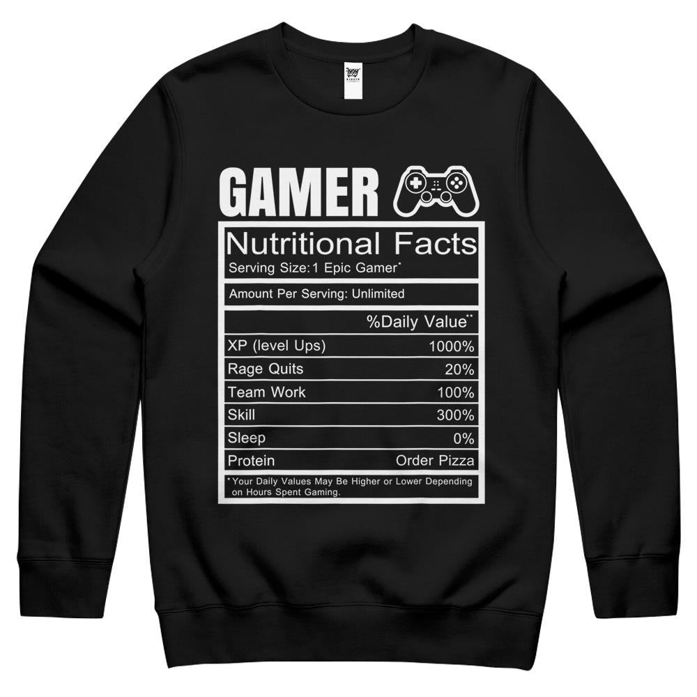 Nutritional Facts Shirt, Gamer Nutrition Facts Shirt, Gamer Nutritional Facts Gaming Funny Video Games Lover Gift Crewneck Sweatshirt