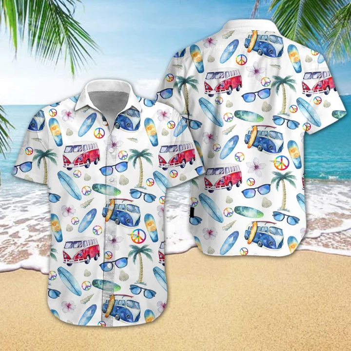 Adorable Hippie Car Beach Design Hawaii Shirt Ha86511