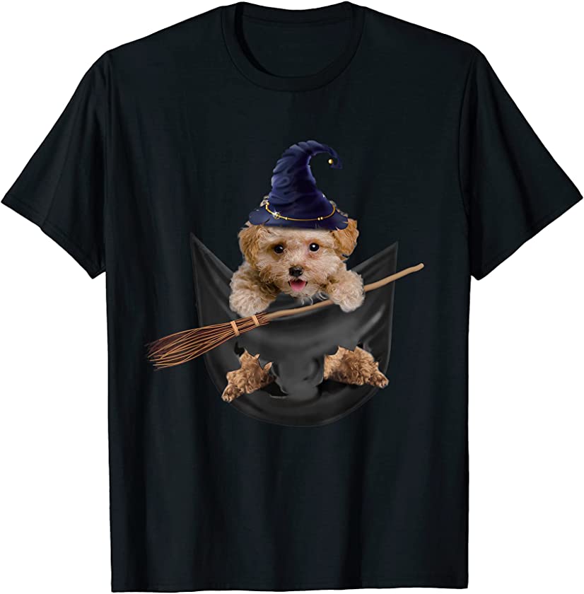 Witch Dog Poodle In The Pocket Funny Puppy Lover Halloween T-Shirt