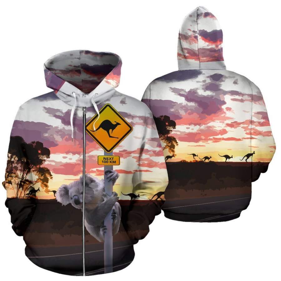 Zip Up Hoodie Australia Koala And Kangaroo Sign™ K5