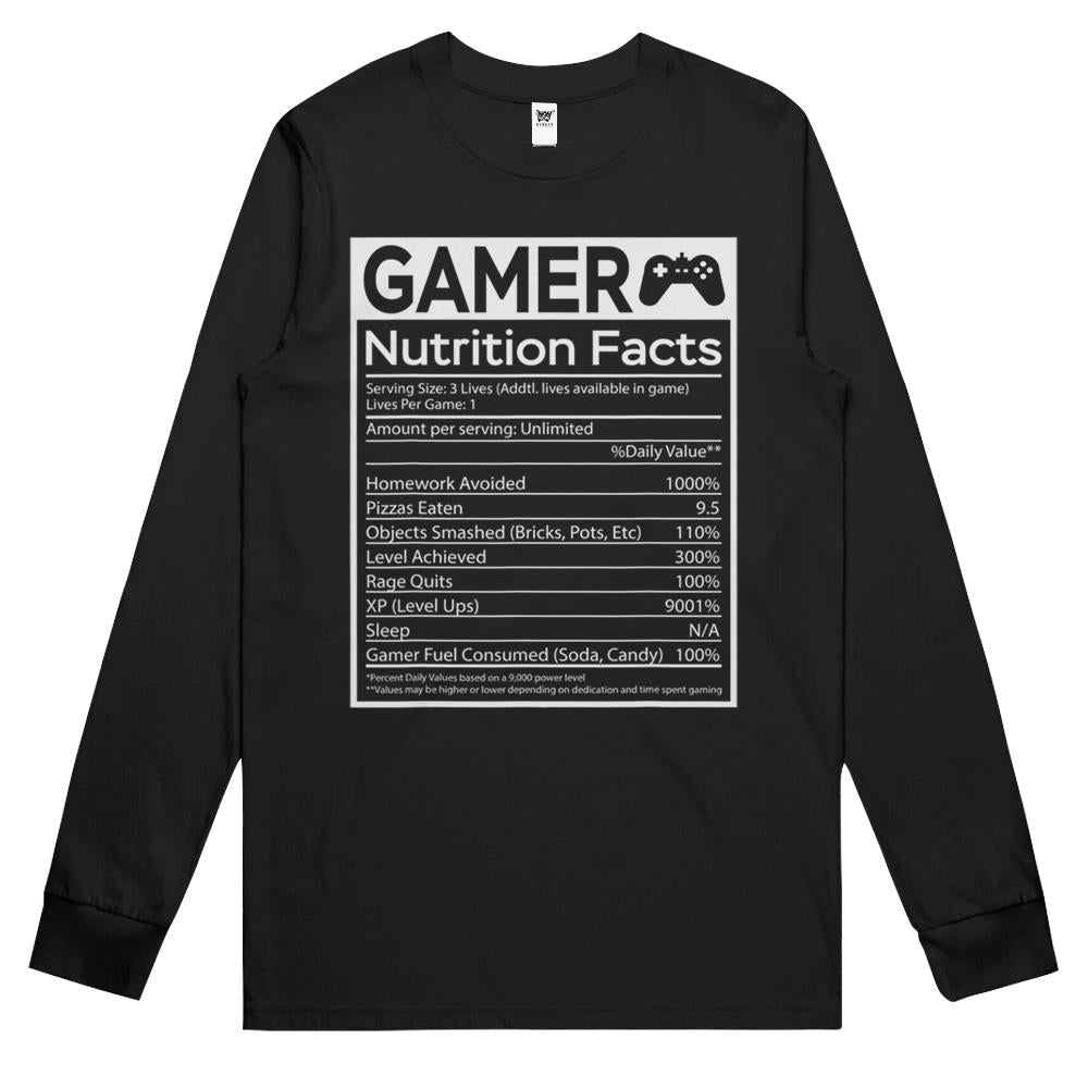 Nutritional Facts Shirt, Gamer Nutrition Facts Shirt, Blue Gamer Nutrition Facts Video Game Funny Shirt Long Sleeve T Shirts