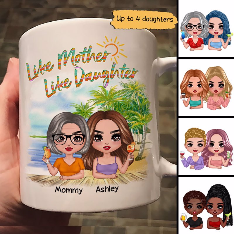 Summer Doll Mom And Daughter On The Beach Personalized Mug