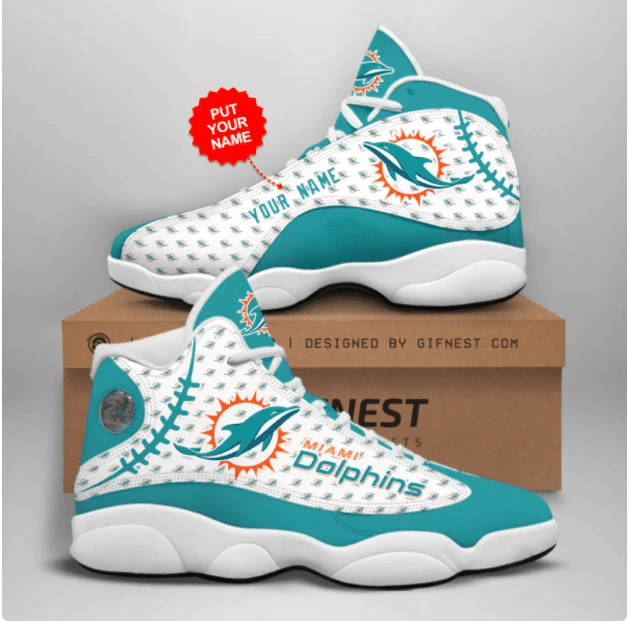 Personalized Miami Dolphins Custom Teal White Air Jordan 13 Printing Shoes Sneaker