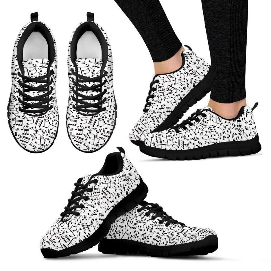 Womens Music Notes Sneakers Black Heel.