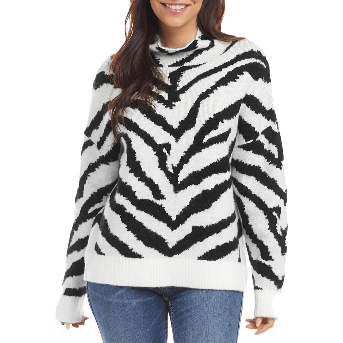 Womens Animal Print Pullover Mock Turtleneck Sweater