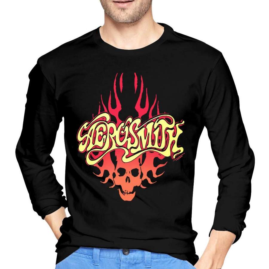 Aerosmith Men’s Long Sleeve T Shirt Fashion Classic Round Neck Long Sleeve Cotton Tee