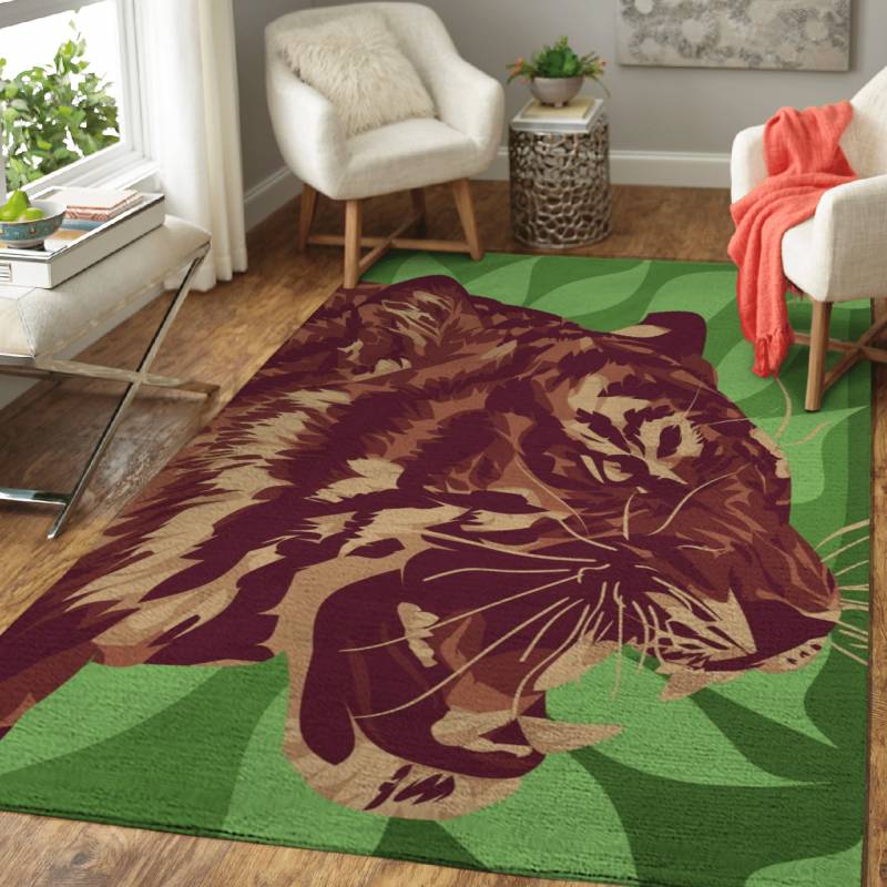 Tiger With Green – Animals Area Rug Carpet