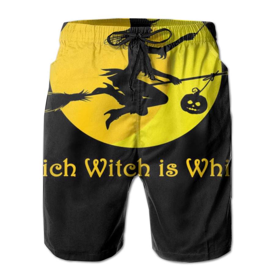 2 Pack Which Witch Is Whichn Funny Halloween Horizontal Poster Men Swim Trunks Drawstring Elastic Waist Quick Dry Beach Shorts with Mesh Lining Swimwear Bathing Suits