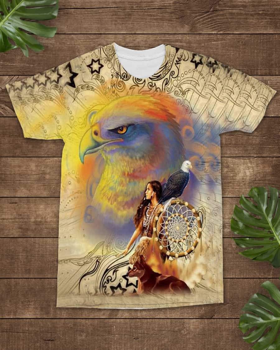 3D Native American Girl Colors Animal Dreamcatcher All-Over T-Shirt Lt10