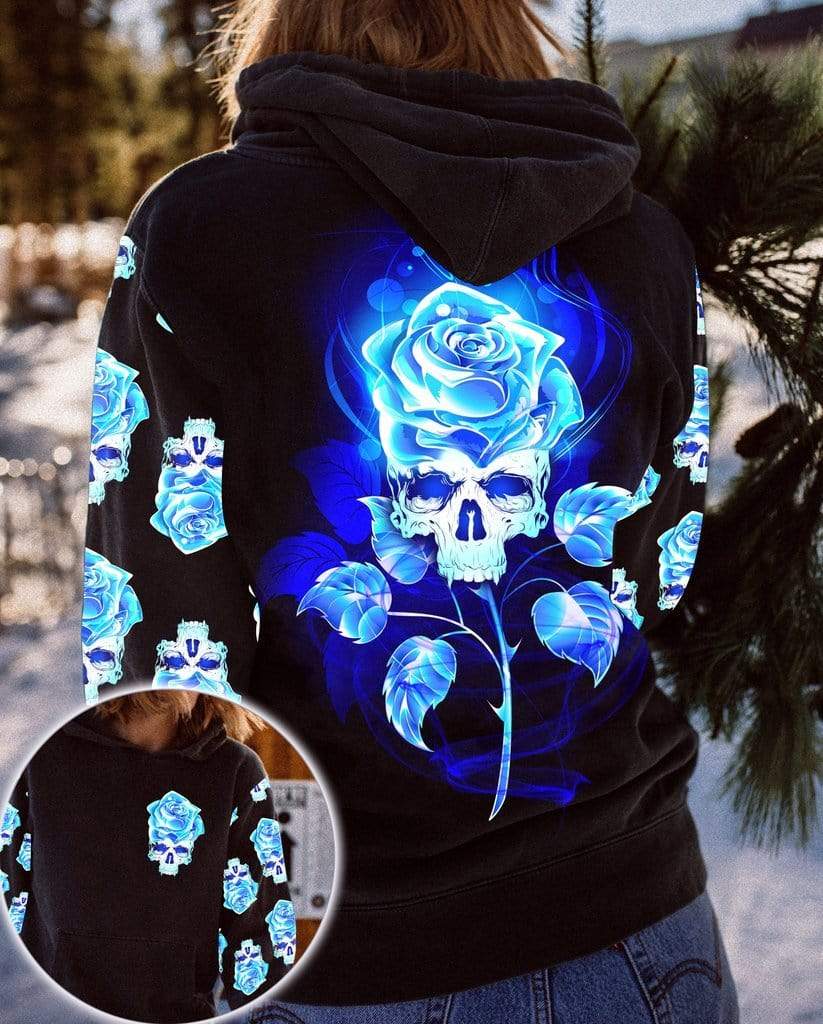 Skull girl Blue Rose Hoodie 3D All over print #V