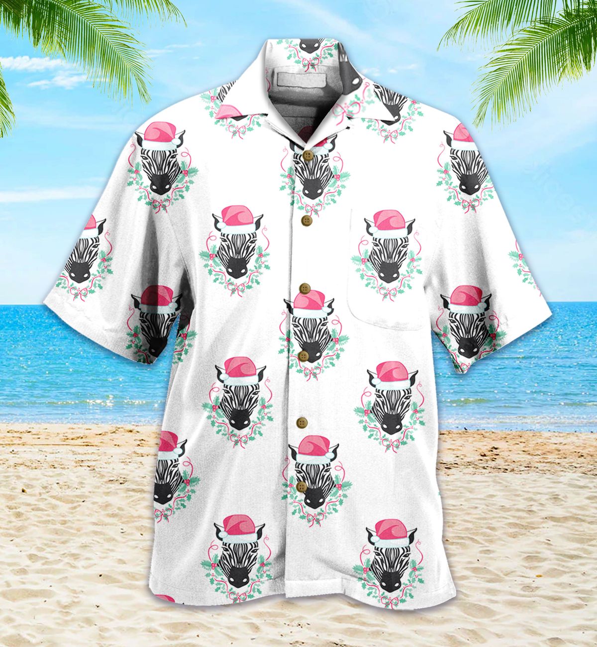 Pattern Zebra Santa Claus Hat White Hawaii Shirt Ha31228