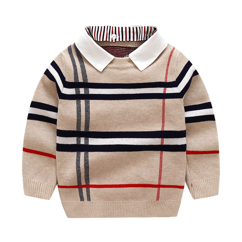 Boys Winter Sweater Kids Cotton Plaid 2-8 years Childrens Clothing Brand Turn-down Collar Pullover knitted Girl Sweater Baby Top alx