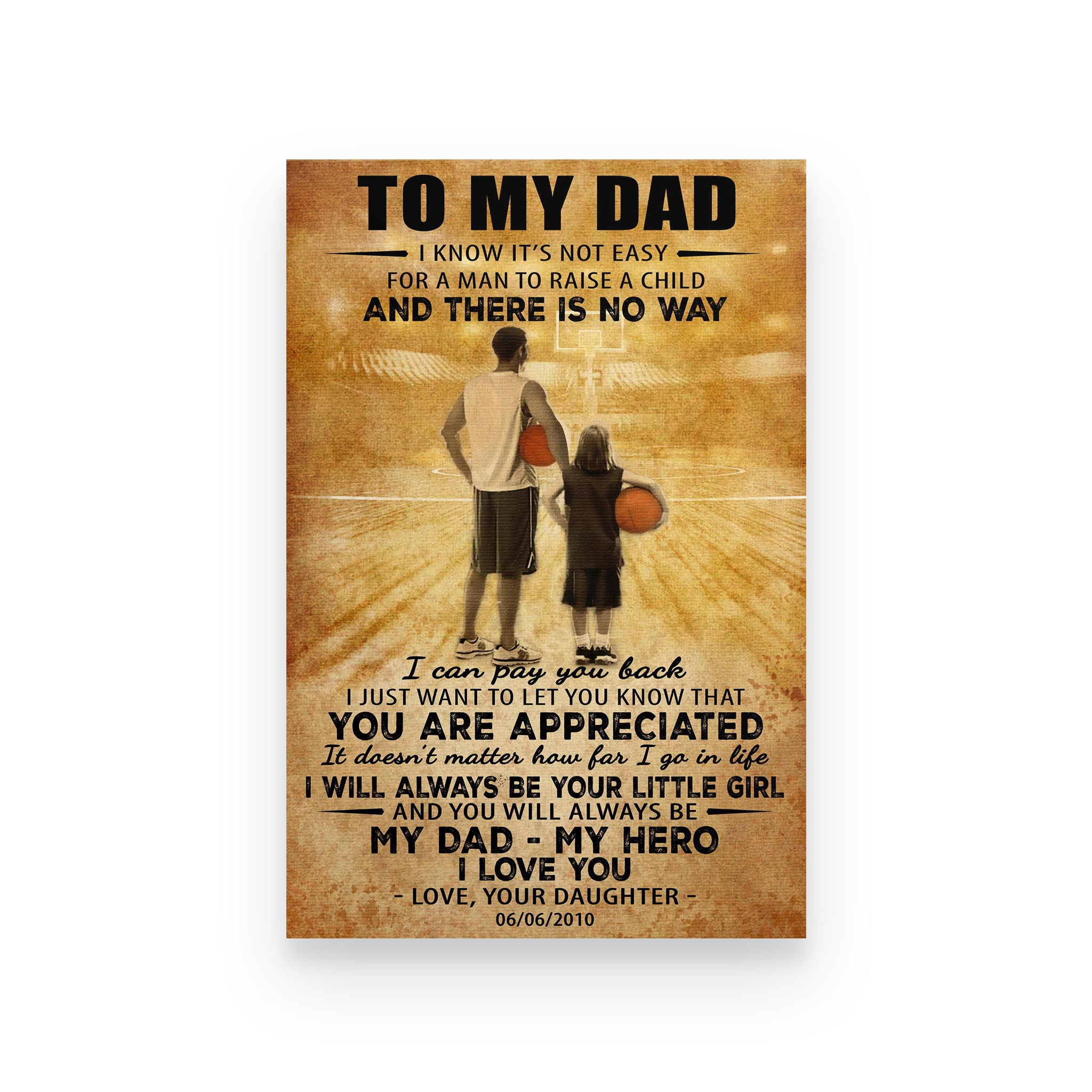 basketball poster daughter to dad you are appreciated