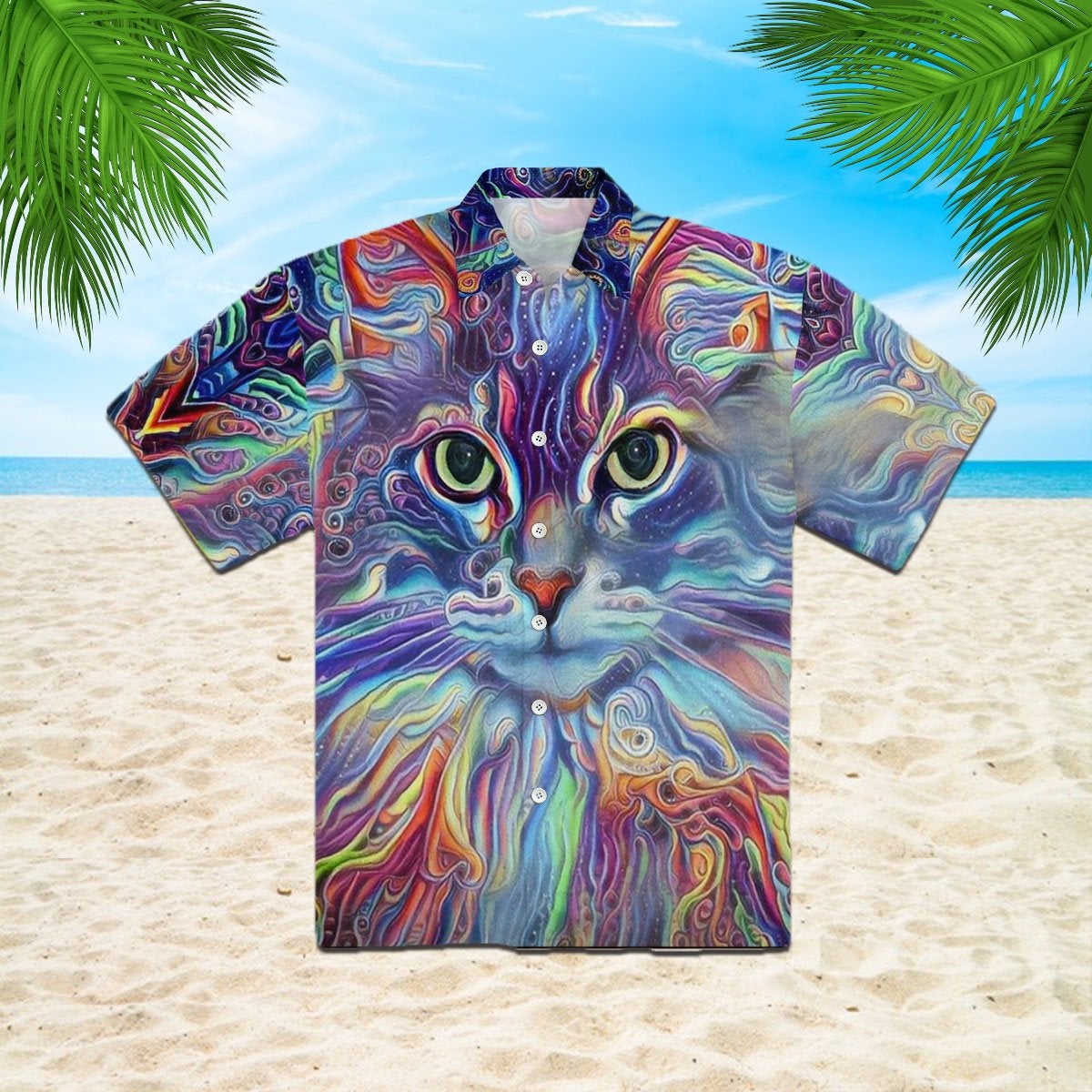 Cat Hawaii Unisex Print Aloha Short Sleeve Casual Shirt Ha25187