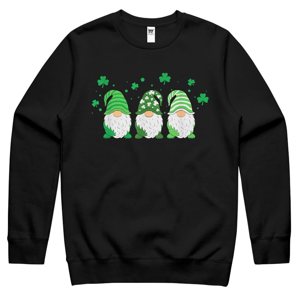 Cute Gnomes Holding Shamrock Leopard Plaid St Patrick’S Day Crewneck Sweatshirt