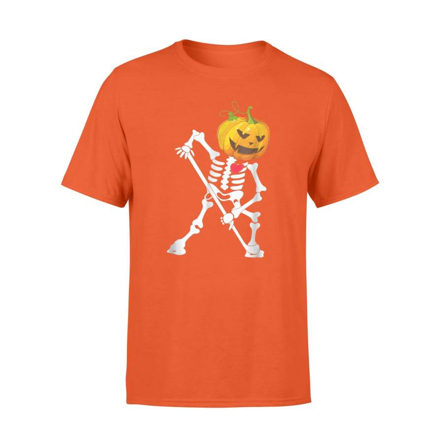 Hockey Skeleton Pumpkin Halloween T-Shirt - FreeClothing Trending