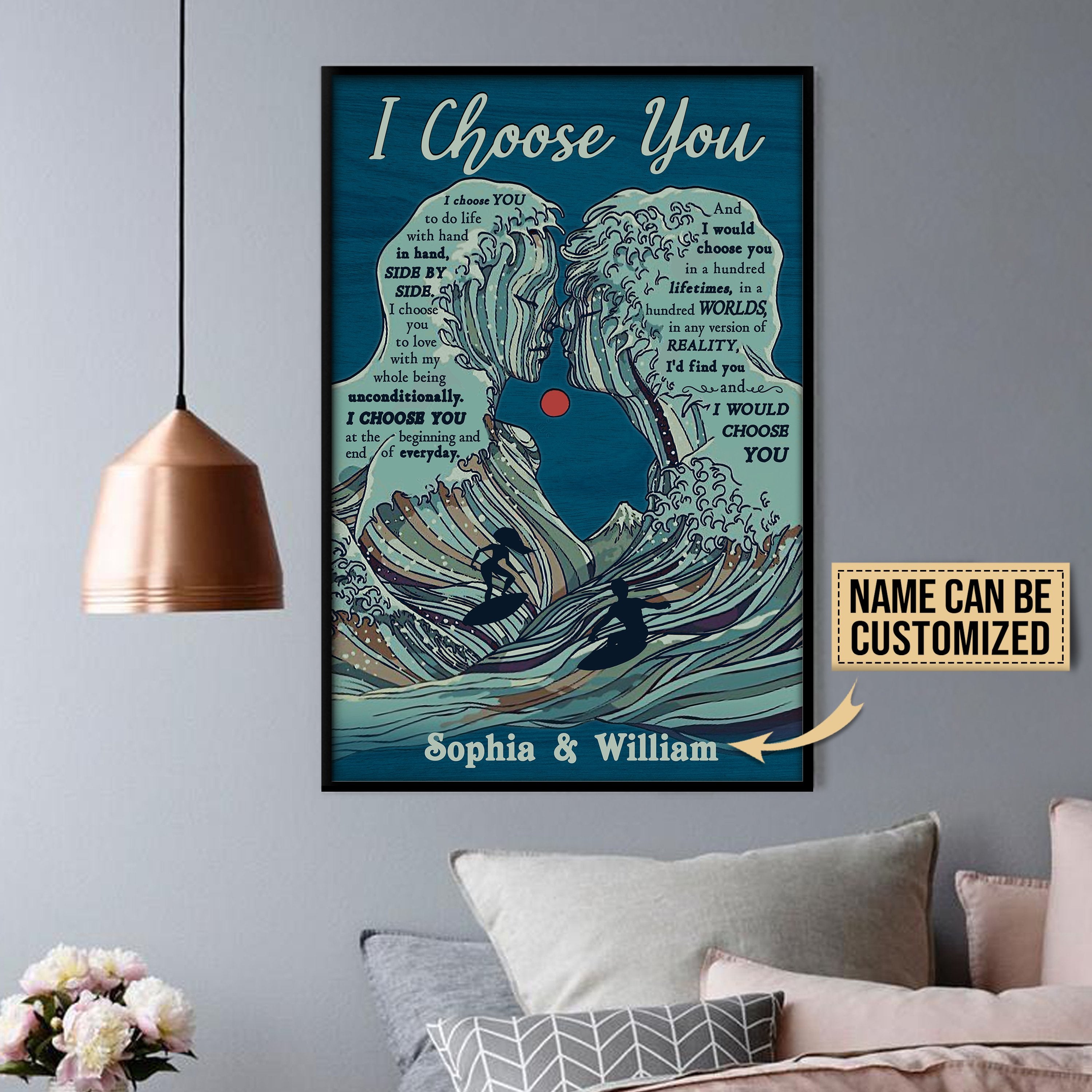 Aeticon Gifts Personalized Surfing I Choose You Canvas Mom Dad Gift Home Decor